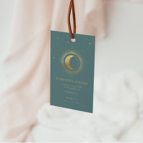 Pastel Celestial Gold Moon Save The Date Photo Gift Tags