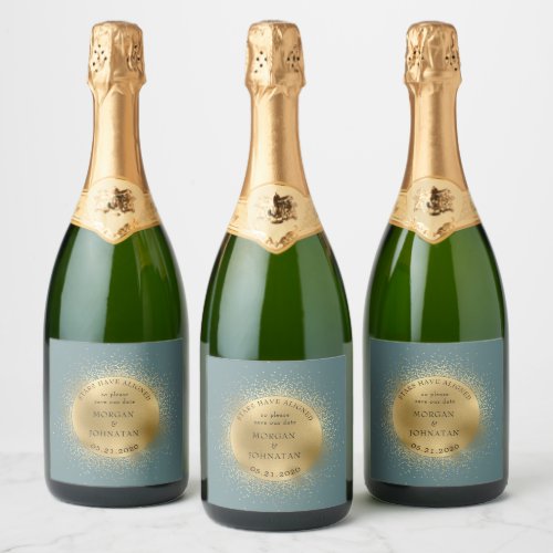 Pastel Celestial Gold Moon Save The Date Sparkling Wine Label