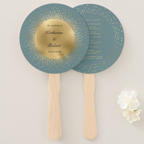 Pastel Celestial Gold Moon Wedding Program Hand Fan