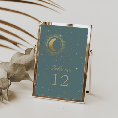 Pastel Celestial Gold Moon Wedding Table Number