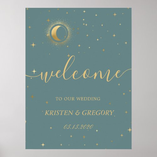 Pastel Celestial Gold Moon Wedding Welcome  Poster