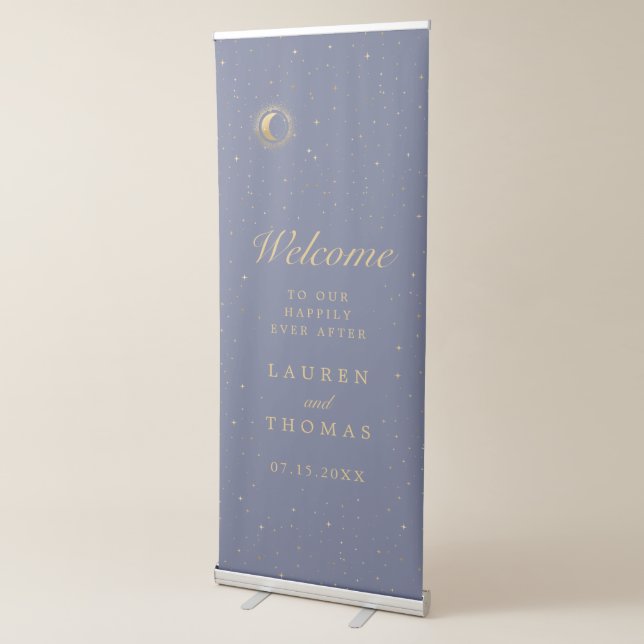 Pastel Celestial Gold Moon Welcome Wedding Retractable Banner (3/4)