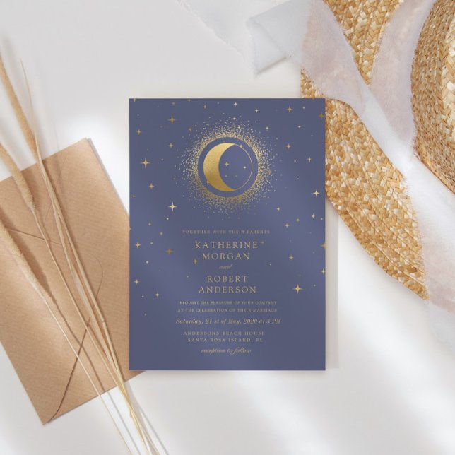 Pastel Celestial Gold Stars Wedding Invitation (Creator Uploaded)