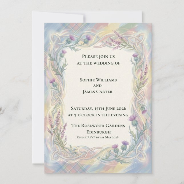 Pastel Celtic Thistle Wedding Invitation (Front)