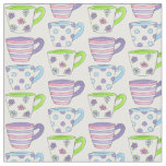 Pastel Ceramic Teacups Tea Party Pink Purple Green Fabric