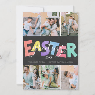 Pastel Chalk Family Easter Greeting | Six Photos Holiday Card