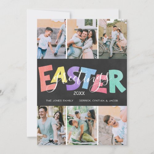 Pastel Chalk Family Easter Greeting  Six Photos Holiday Card
