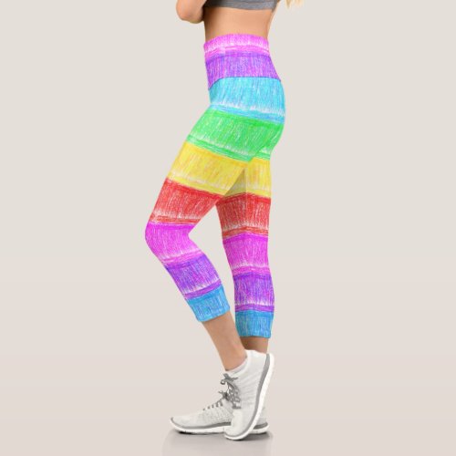 Pastel Chalk Rainbow Stripes Capri Leggings