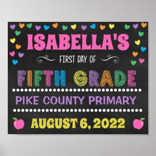 Pastel Chalkboard First Day of Fifth Grade Sign
