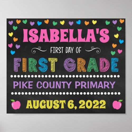 Pastel Chalkboard First Day of First Grade Sign