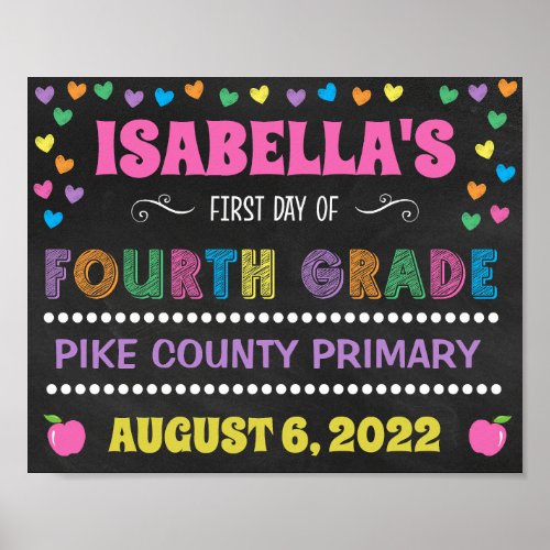 Pastel Chalkboard First Day of Fourth Grade Sign