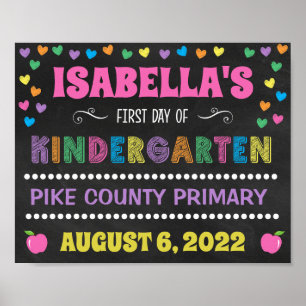 Pastel Chalkboard First Day of Kindergarten Sign