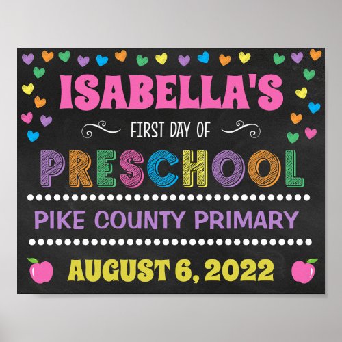 Pastel Chalkboard First Day of Preschool Sign