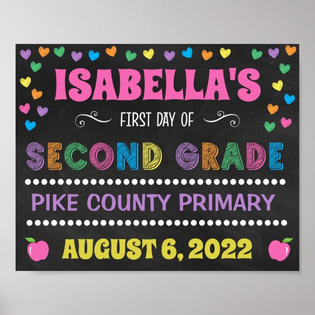Pastel Chalkboard First Day of Second Grade Sign (Front)