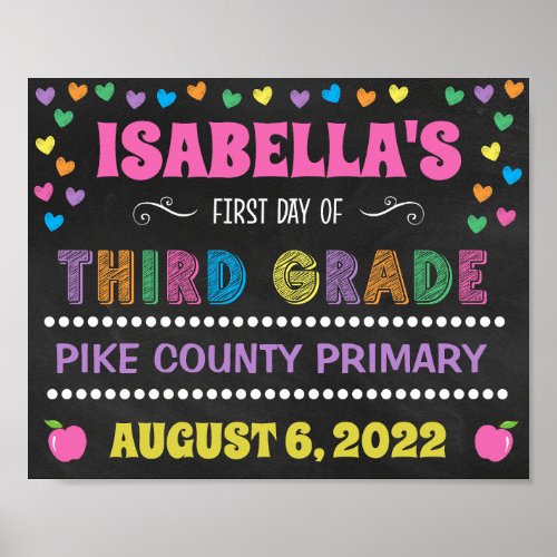 Pastel Chalkboard First Day of Third Grade Sign