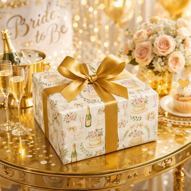 Pastel Champagne Cake Bridal Shower Pattern Wrapping Paper (Creator Uploaded)