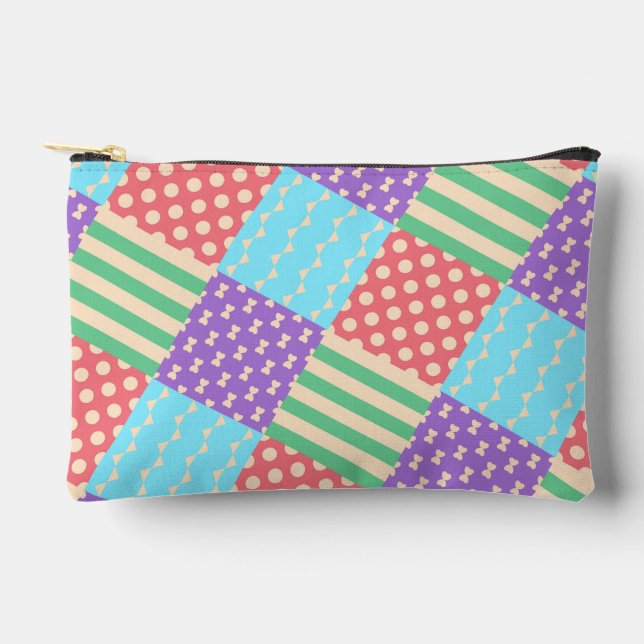 Pastel Checker Stripe Bow Polkadot Geometric Accessory Pouch (Front)