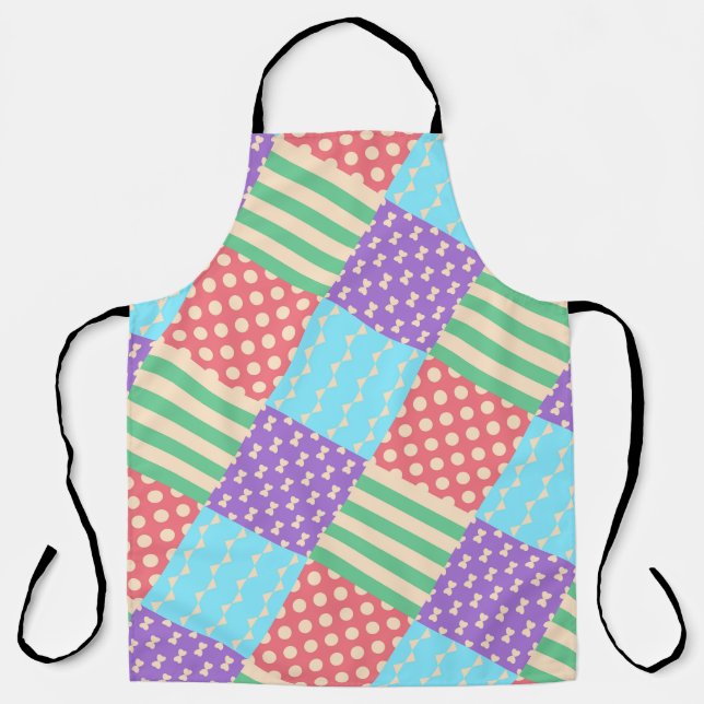 Pastel Checker Stripe Bow Polkadot Geometric Apron (Front)