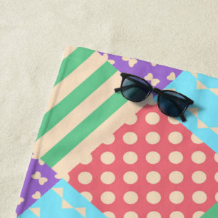 Pastel Checker Stripe Bow Polkadot Geometric Beach Towel