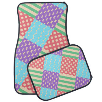 Pastel Checker Stripe Bow Polkadot Geometric Car Floor Mat