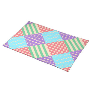 Pastel Checker Stripe Bow Polkadot Geometric Cloth Placemat