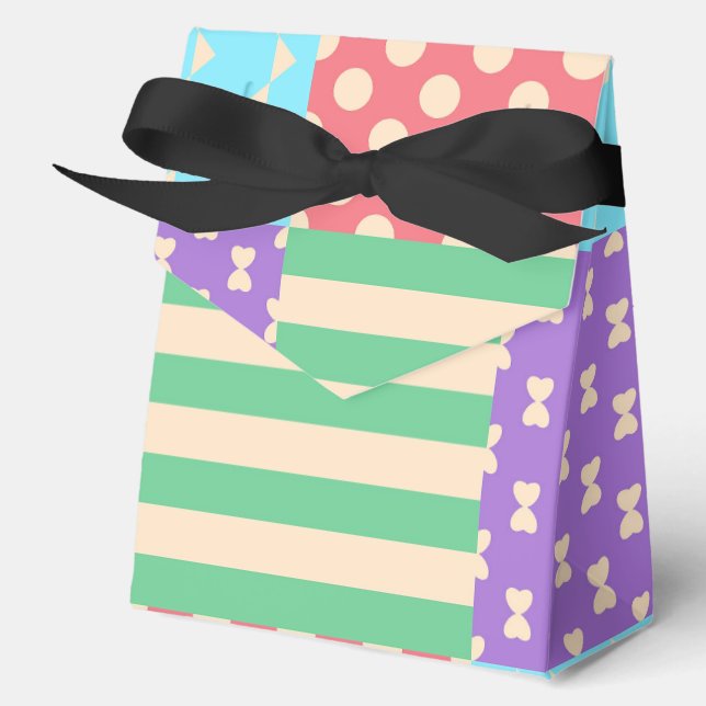 Pastel Checker Stripe Bow Polkadot Geometric Favor Boxes (Front)