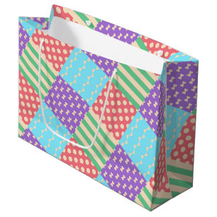 Pastel Checker Stripe Bow Polkadot Geometric Large Gift Bag
