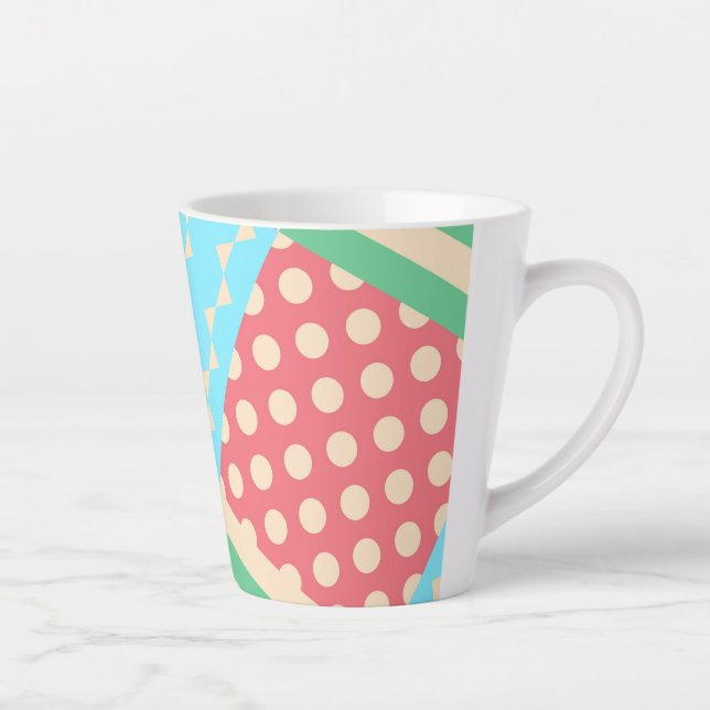 Pastel Checker Stripe Bow Polkadot Geometric Latte Mug (Right)