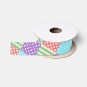 Pastel Checker Stripe Bow Polkadot Geometric Satin Ribbon
