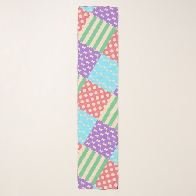 Pastel Checker Stripe Bow Polkadot Geometric Scarf (Front)