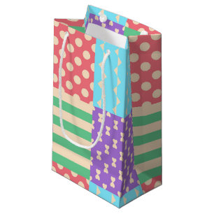 Pastel Checker Stripe Bow Polkadot Geometric Small Gift Bag