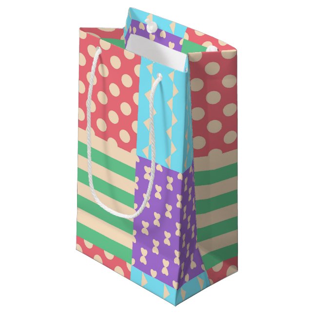 Pastel Checker Stripe Bow Polkadot Geometric Small Gift Bag (Front Angled)