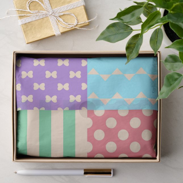 Pastel Checker Stripe Bow Polkadot Geometric Tissue Paper (Gift)