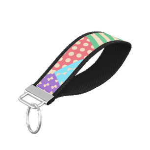 Pastel Checker Stripe Bow Polkadot Geometric Wrist Keychain