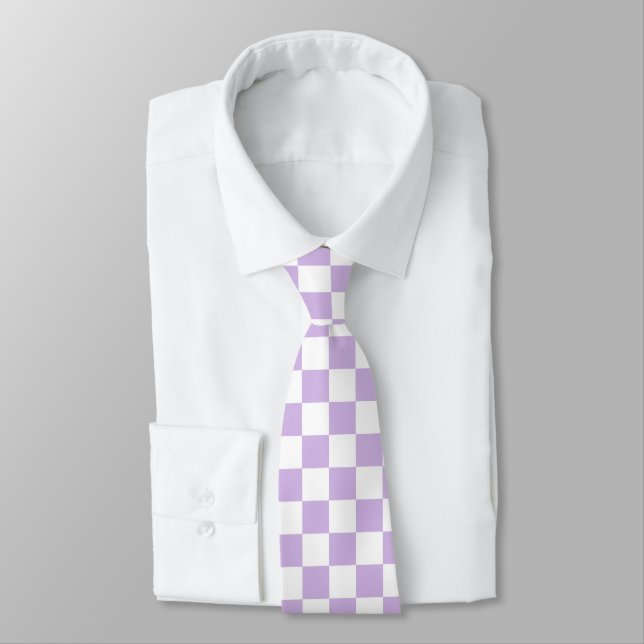 Pastel Checkerboard Checks Pattern Retro Lilac Neck Tie (Tied)