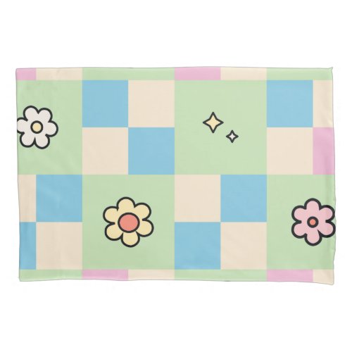 Pastel Checkered Flower Checker Pattern Pillow Case