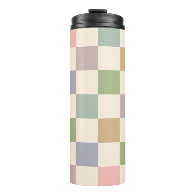 Pastel Checkered Geometric Retro Checker Pattern Thermal Tumbler (Front)