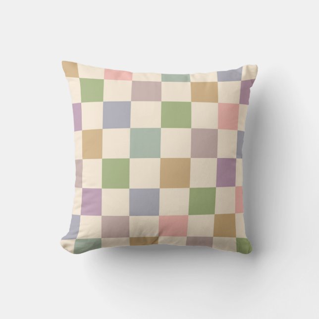 Pastel Checkered Geometric Retro Checker Pattern Throw Pillow (Front)