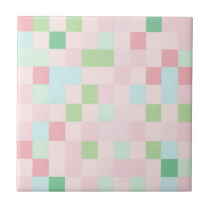 Pastel Checkered Modern Cottagecore Spring Homes Ceramic Tile