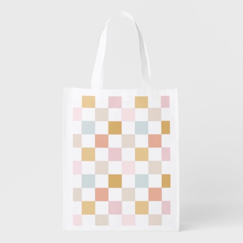 Pastel Checkered Summer Retro Colorful Pattern Grocery Bag
