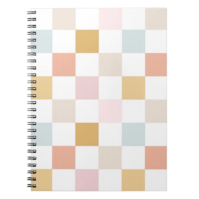 Pastel Checkered Summer Retro Colorful Pattern Notebook (Front)