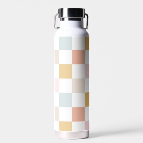 Pastel Checkered Summer Retro Colorful Pattern Water Bottle