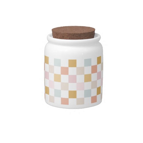 Pastel Checkered Summer Retro Seamless Pattern Candy Jar