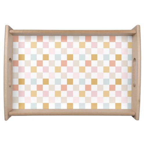 Pastel Checkered Summer Retro Seamless Pattern Serving Tray