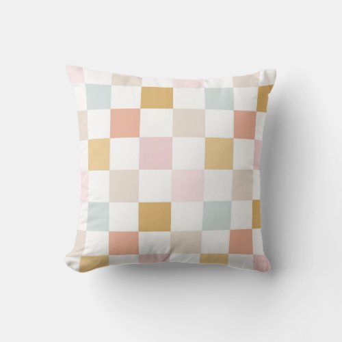Pastel Checkered Summer Retro Seamless Pattern Throw Pillow