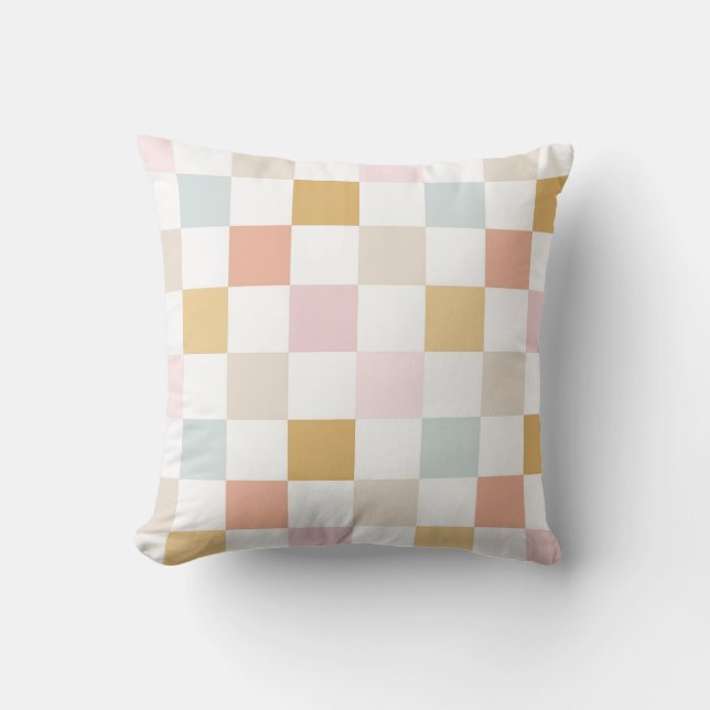 Pastel Checkered Summer Retro Seamless Pattern Throw Pillow (Front)
