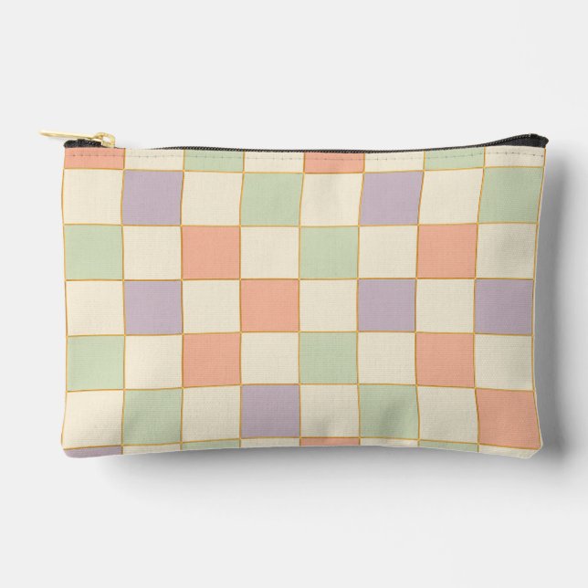 Pastel Checkered Zip Pouch (Front)