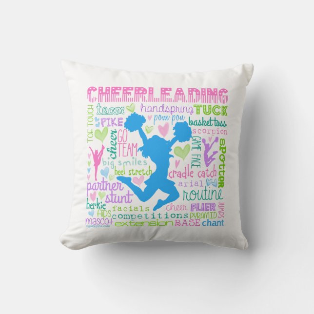 Pastel Cheerleading Words Typography Throw Pillow (Front)