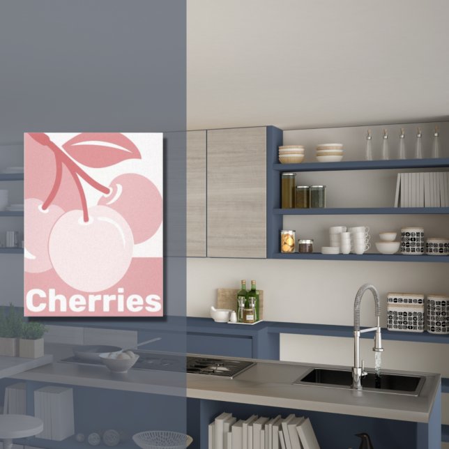 Pastel Cherries Pink & White Kitchen Art Canvas (Pastel Cherries Pink & White Kitchen Art Canvas)