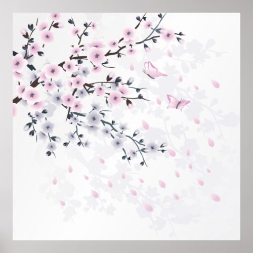Pastel Cherry Blossom Floral Landscape Poster